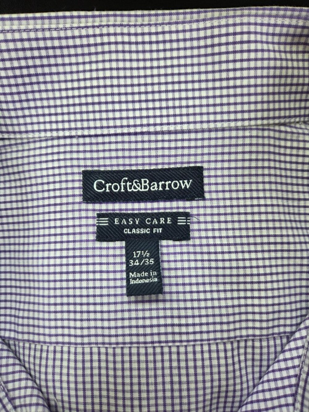 Croft & Barrow Long Sleeve Buttoned Shirt Purple & White Checkered Sz 17.5-34-35
